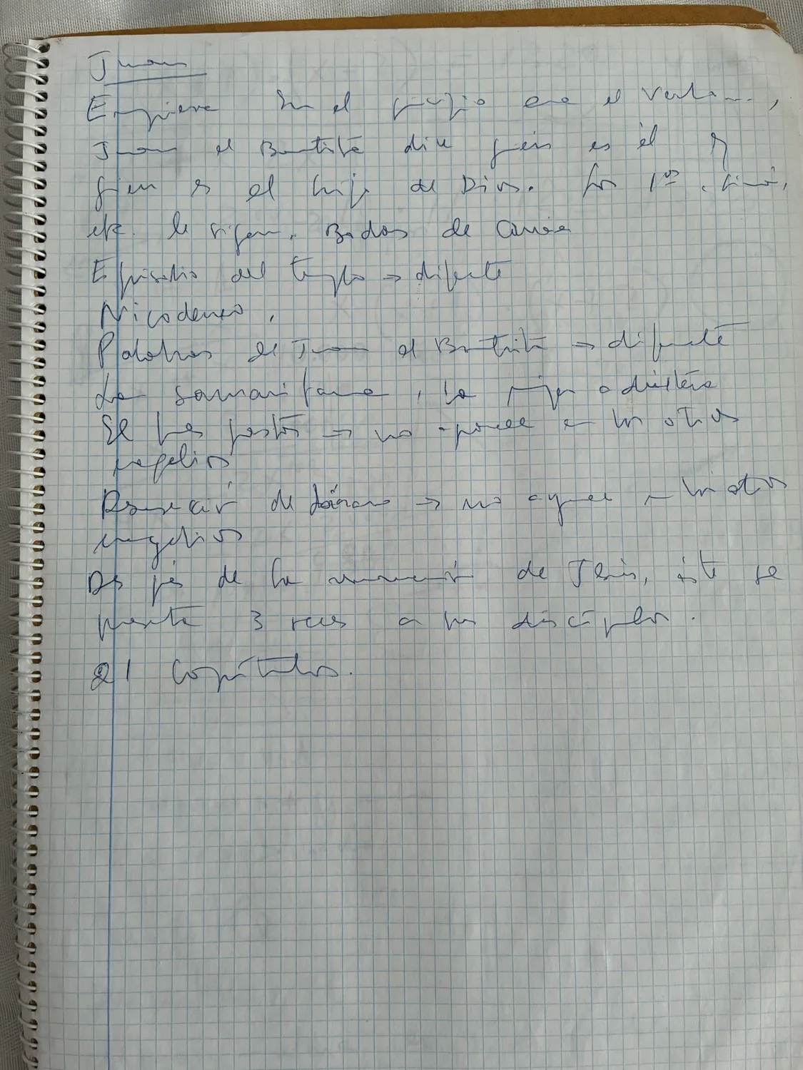 Very faint handwritten Spanish notes on the Gospel of John