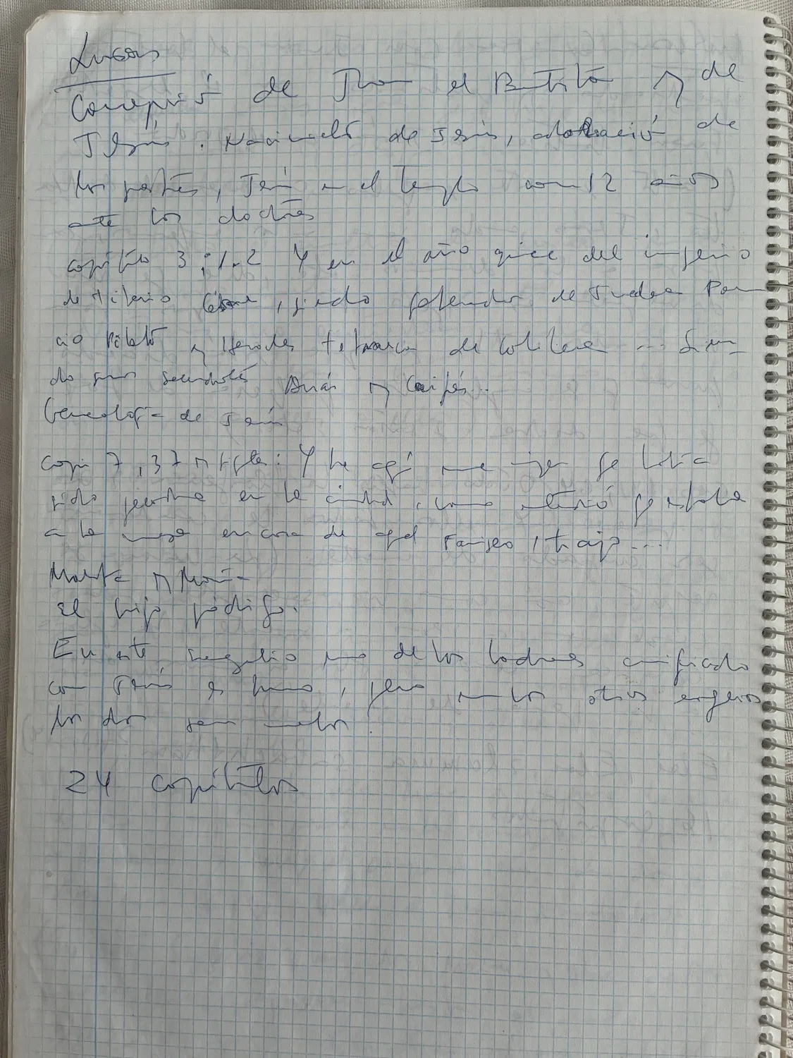 Faint handwritten Spanish notes on the Gospel of Luke